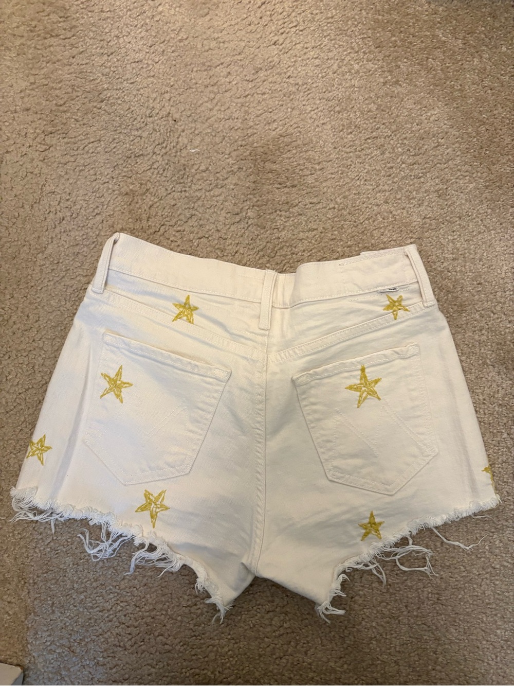 MOTHER White Denim Shorts with Gold Star Embroidery - Picture 3 of 5